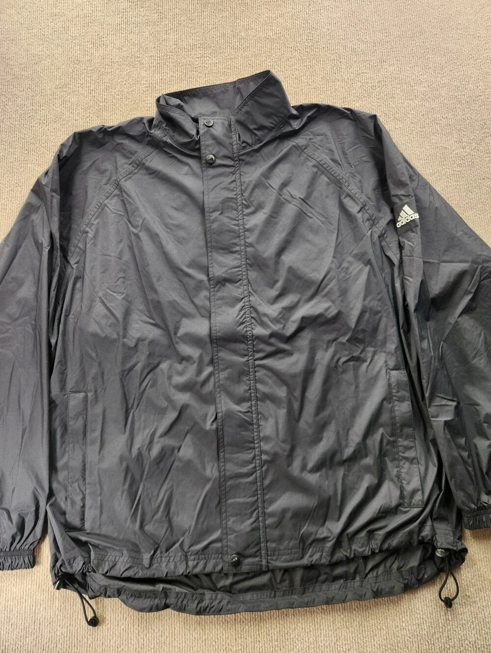 adidas Men's L Full-Zip ClimaShell Windbreaker Rain Jacket Black Stand-Up Collar